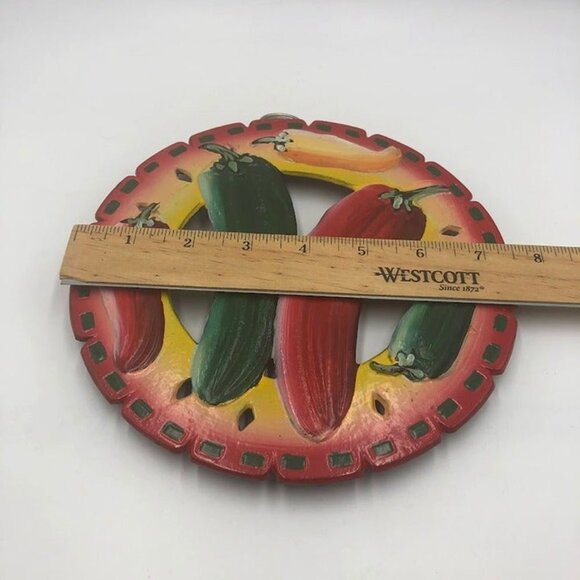Vintage Chili Hot Pepper Metal Round Trivet Hot Pad Pot Holder Kitchen Décor - Picture 6 of 7
